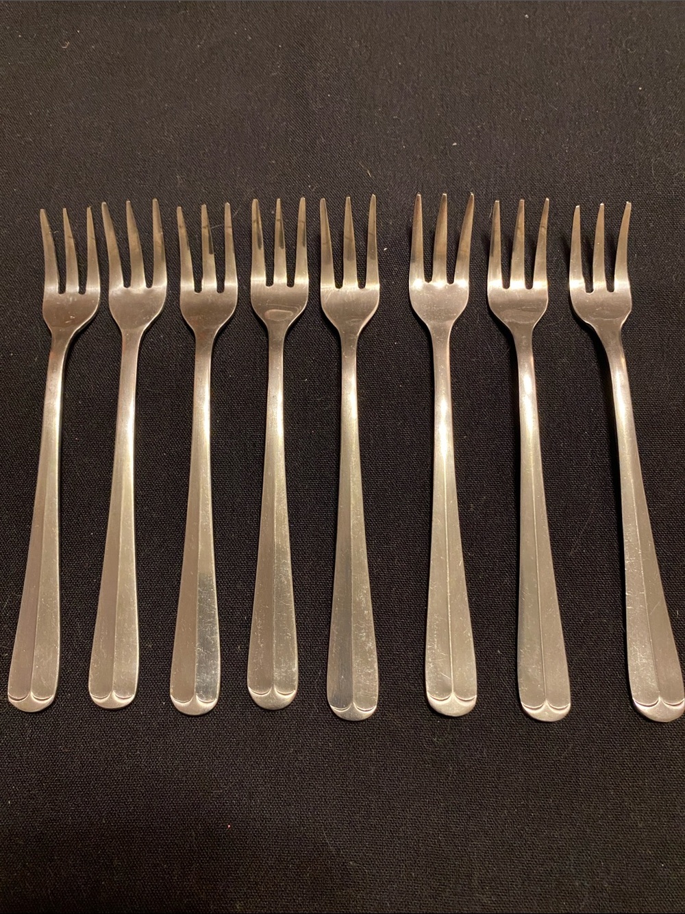Vintage DELCO Set of  8 Seafood Forks / Appetizer Stainless Steel Old English